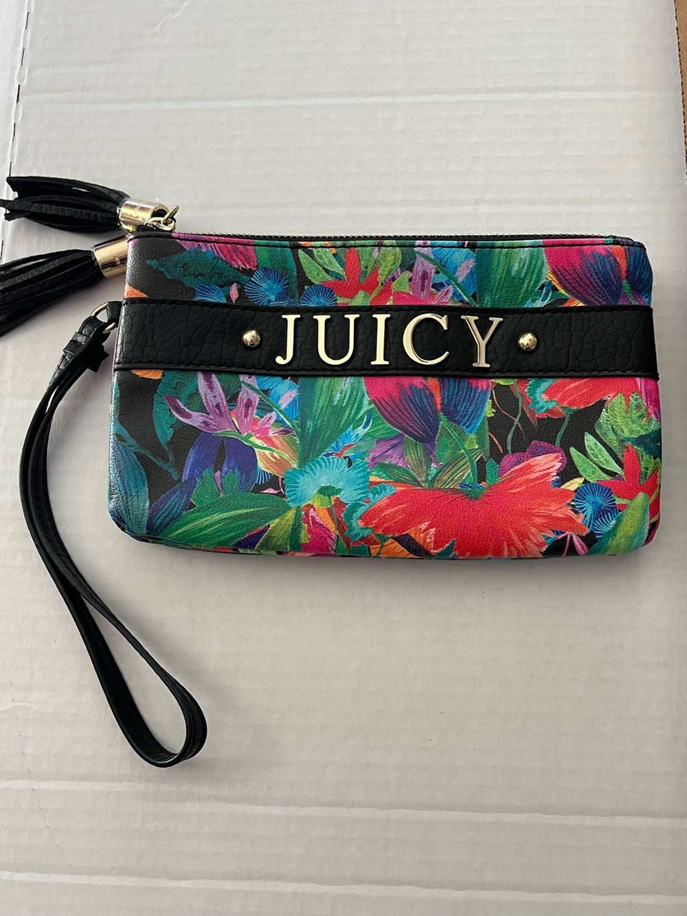 Juicy Couture Floral Wristlet Clutch in Black with Multicolor Floral Print
